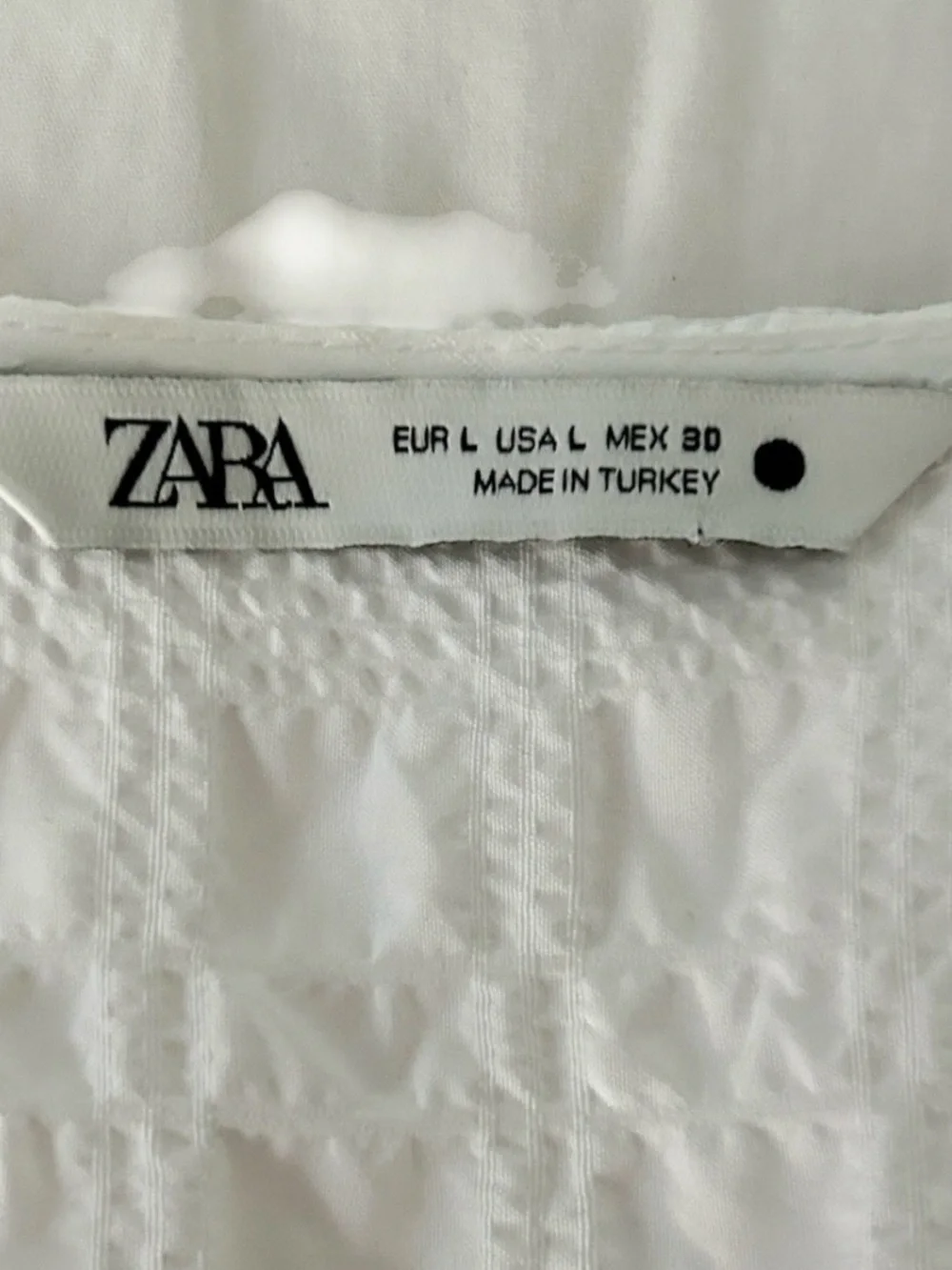 ZARA White Textured Balloon Puff Sleeve Button Down Midi Dress Large